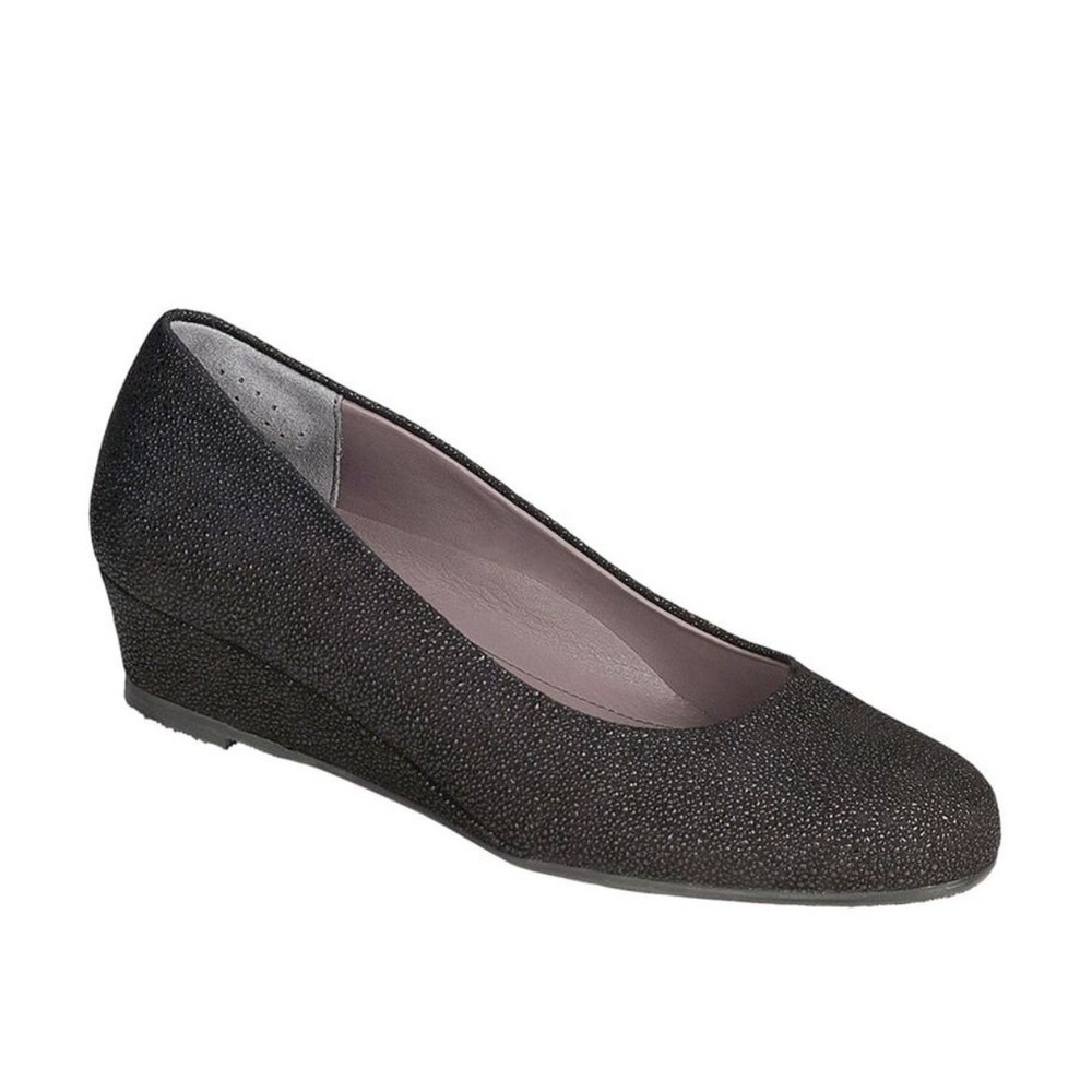 comfort tripad SAS Sophia Black Leather Wedge Pump Size 8.5 N Sparkles Narrow